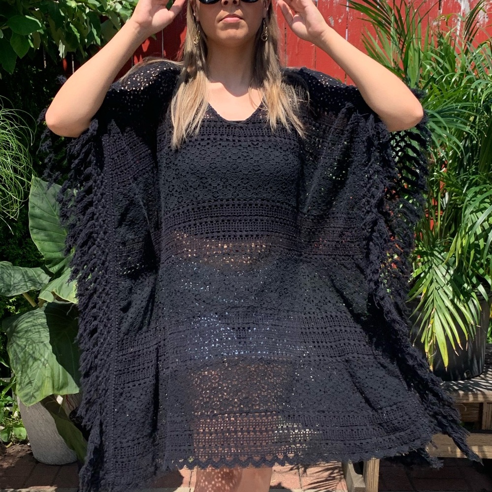 Boho Black Knitted Poncho